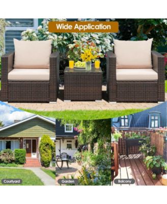 3 Pieces Patio Conversation Rattan Furniture Set with Cushion