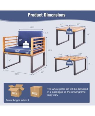 5 Piece Patio Acacia Wood Chair Set with Ottomans and Coffee Table