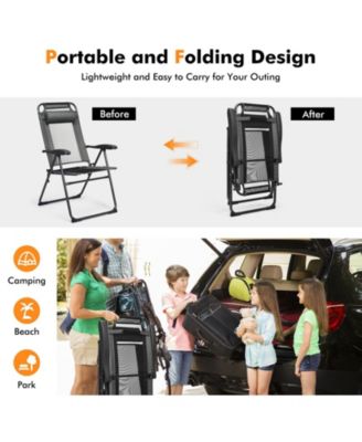 2 Pieces Patio Adjustable Folding Recliner Chairs with 7 Level Adjustable Backrest