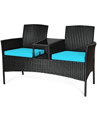 Wicker Patio Conversation Furniture Set with Removable Cushions and Table