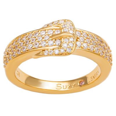 Suzy Levian Sterling Silver Cubic Zirconia Pave Belt Buckle Ring (7 mm)