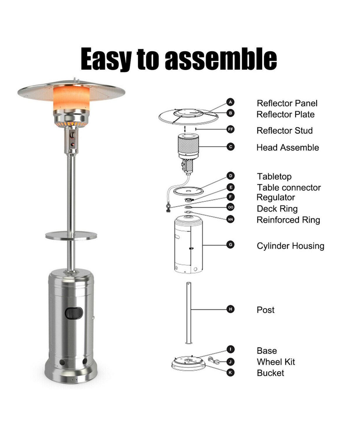 Gymax Patio inches Tall Propane Heater 48,000 Btu W/Table & Wheels- Silver