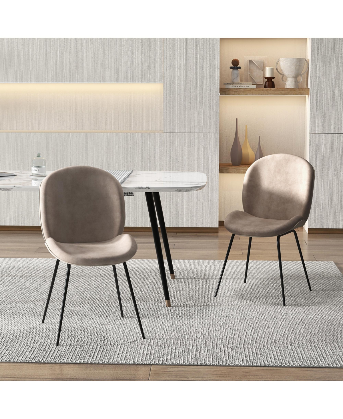 10/11/2024 Gymax Modern Dining Chairs Set of 4 Velvet Accent Chairs w/ Sturdy Metal Legs Coffee - Brown+black