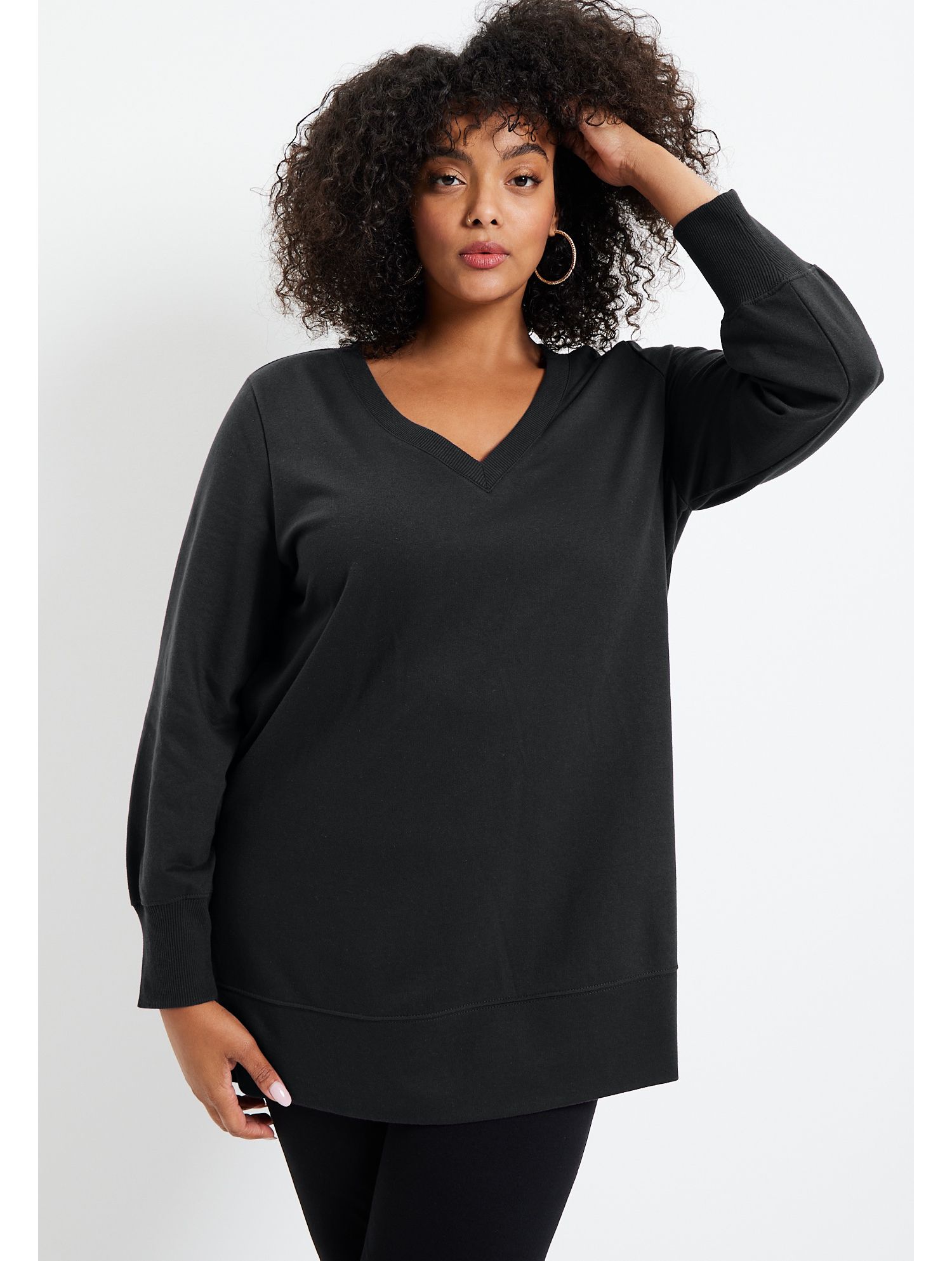 June + Vie Plus Size June + Vie V-Neck French Terry Sweatshirt