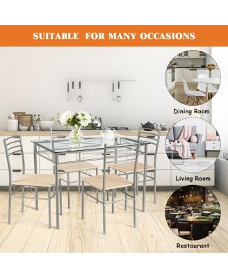 5 Pieces Dining Set Glass Table and 4 Chairs