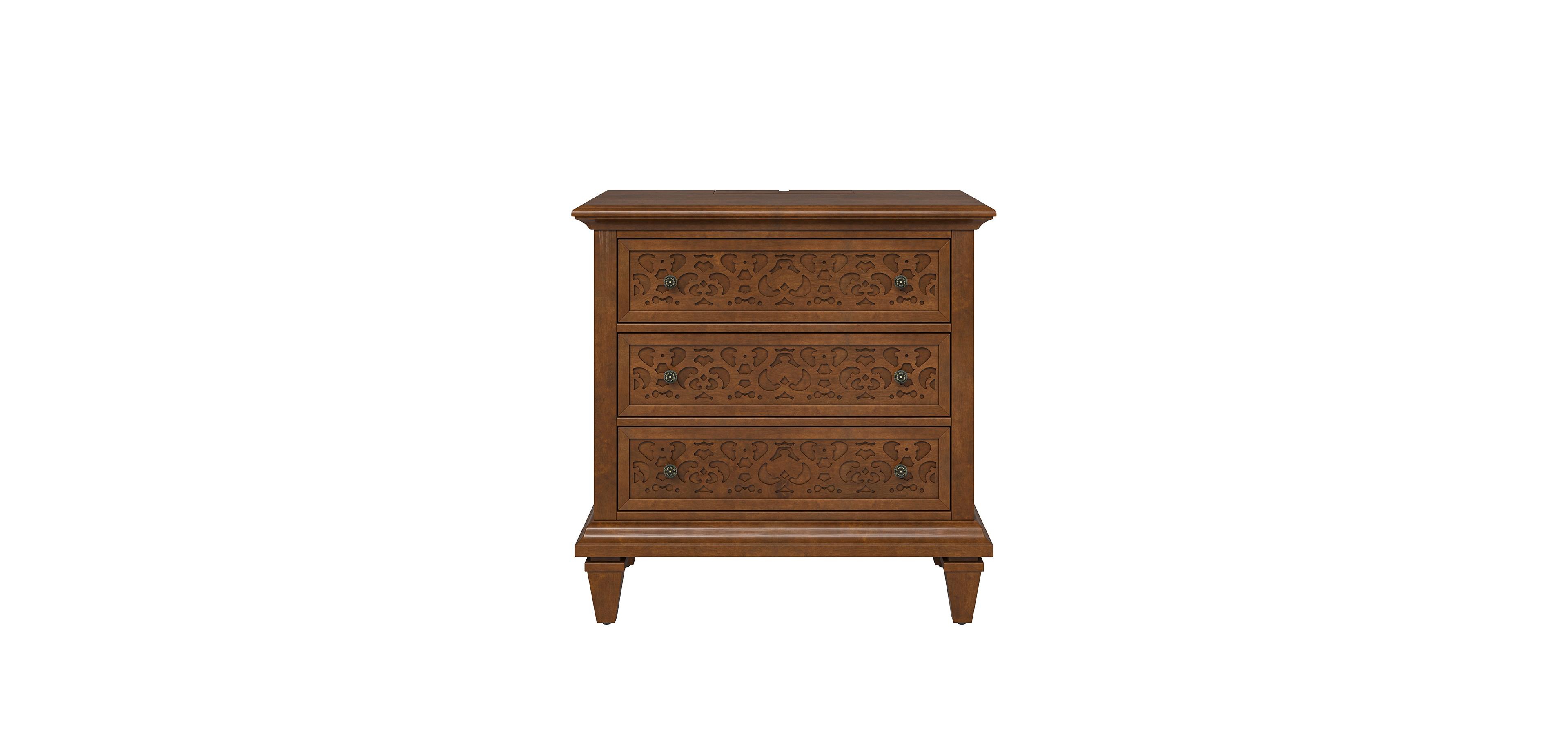 Hulala Home Daniele Transitional 3 - Drawer Nightstand with Built-In Outlets