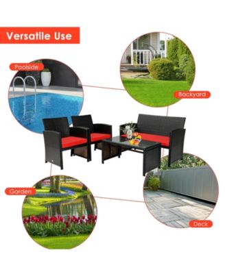 SUGIFT 4 Pieces Patio Rattan Cushioned Furniture Set