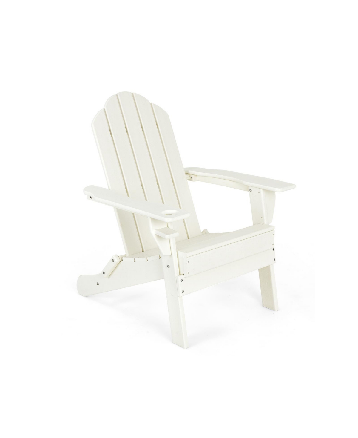 Foldable Weather Resistant Patio Chair with Built-in Cup Holder - White