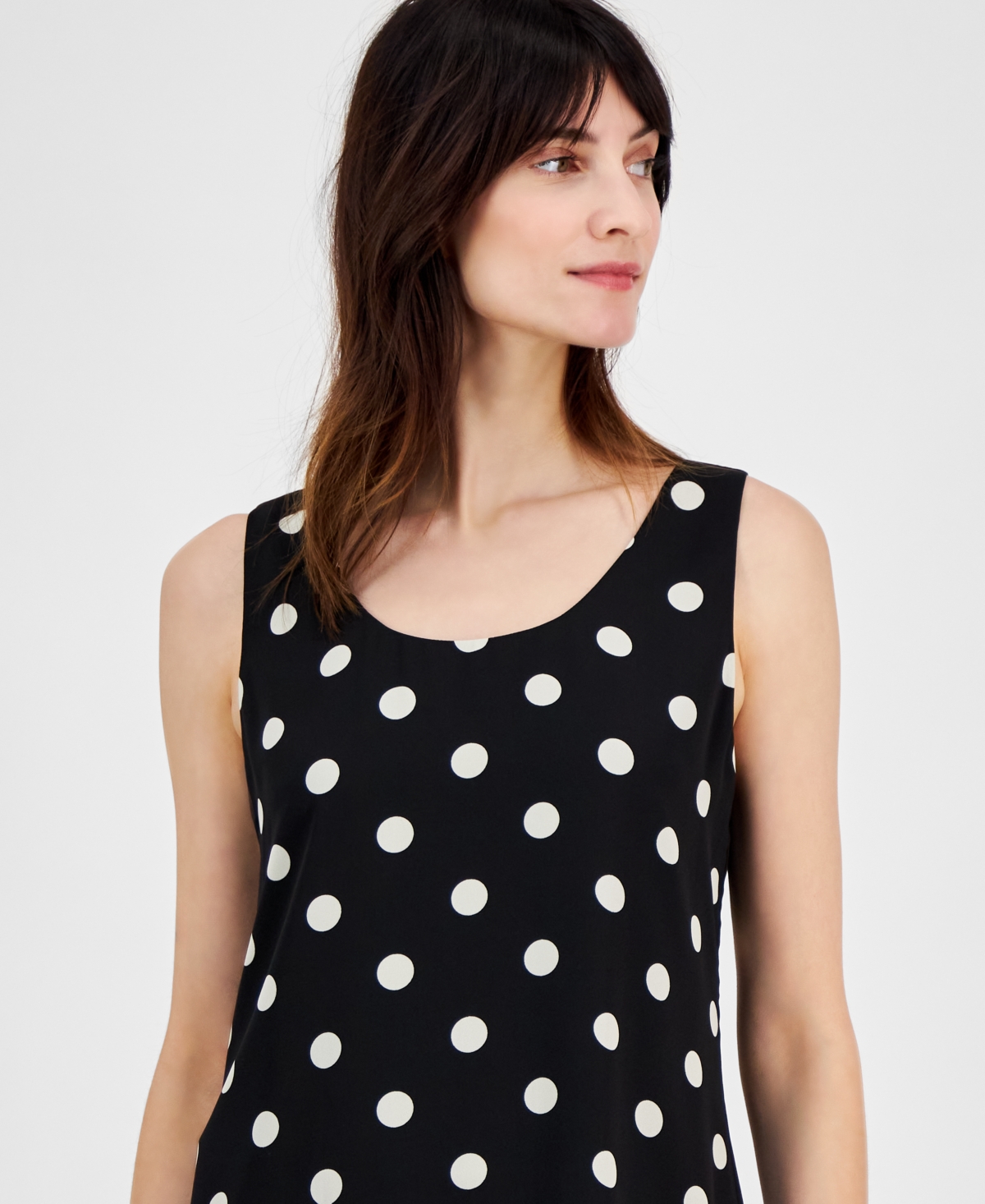 Anne Klein Petite Dot-Print Sleeveless Scoop-Neck Top -Anne White