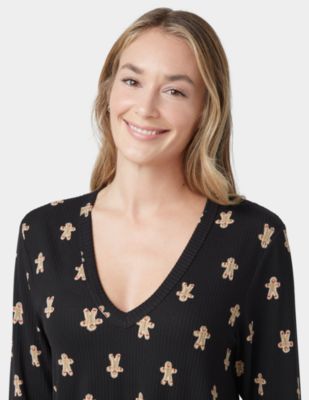 Women's 2-Pc. Ultra Ribbed Printed Pajama Set