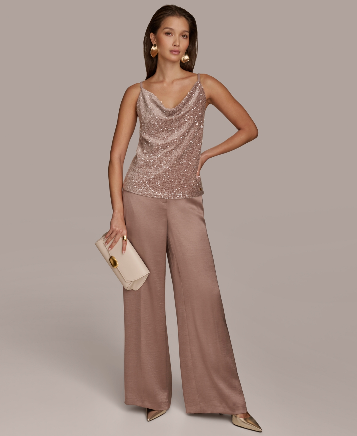 Donna Karan New York Women's Cowl-Neck Sequin Tank Top -clear Sequins