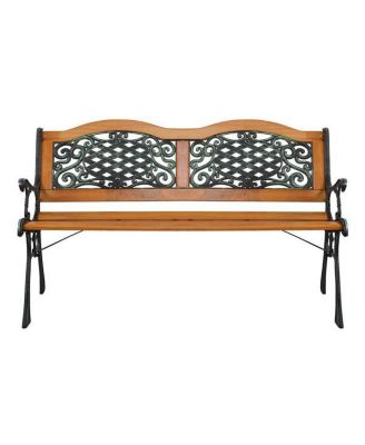 49" Garden Bench with Hardwood Slats and Cast Iron Frame – Elegant Outdoor Patio Furniture