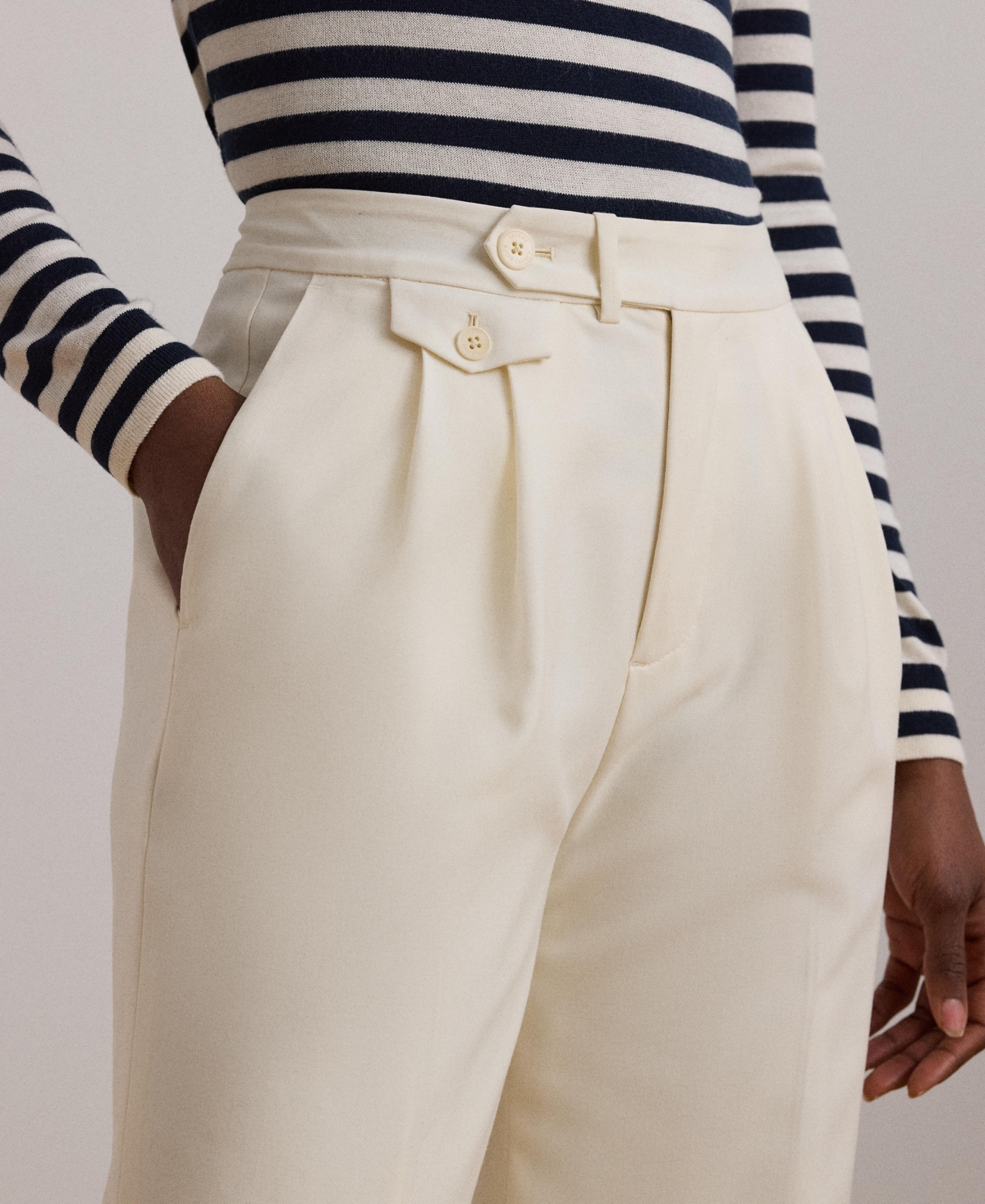 Ralph Lauren Pleated Wool Twill Straight Pant In Mascarpone Cream
