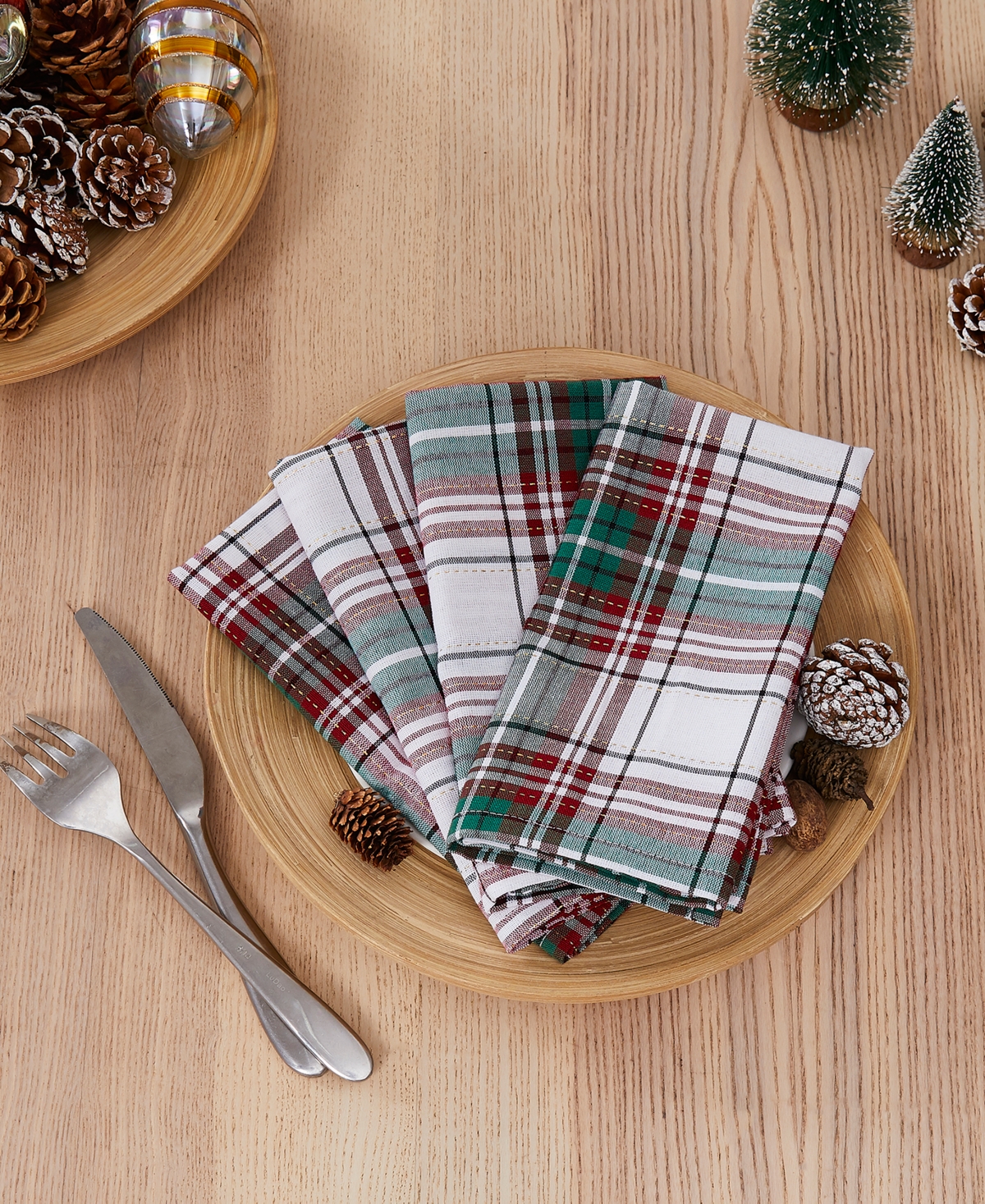Avanti Holiday Cotton Plaid Napkins 18" X 18", Set Of 4 In Multi Color