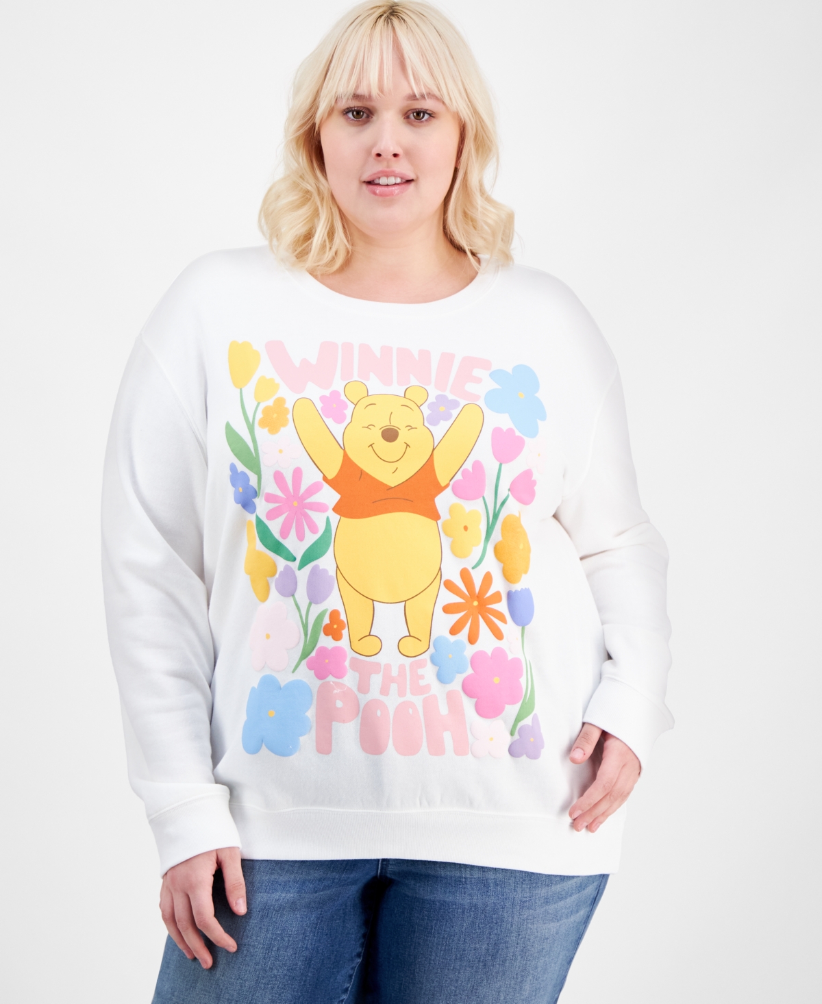 Trendy Plus Size Winnie The Pooh Graphic Fleece Sweatshirt - White