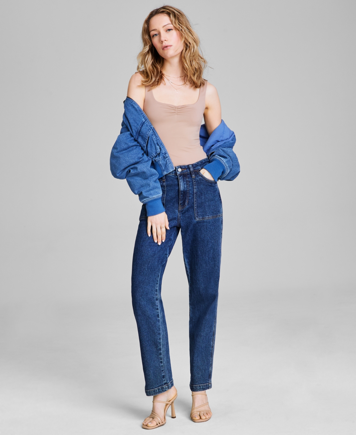 Women's Ruched Square-Neck Tank Bodysuit, Exclusively at Macy's - Indigo Batik