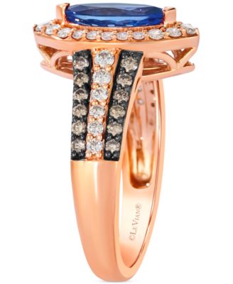 Blueberry Tanzanite (1 ct. t.w.), Nude Diamond (3/8 ct. t.w.) & Chocolate Diamond (1/4 ct. t.w.) Ring in 14k Strawberry Gold