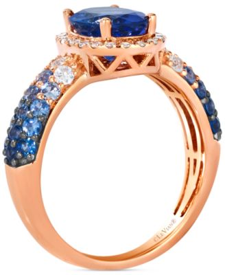 Blueberry Tanzanite (1-5/8 ct. t.w.), Denim Ombr&eacute; (5/8 ct. t.w.), White Sapphire (1/6 ct. t.w.) & Nude Diamond (1/6 ct. t.w.) Halo Ring in 14k Rose Gold