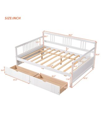 Full Size Wood Daybed with Two Drawers, Space-Saving Storage Bed for Bedroom & Guest Room