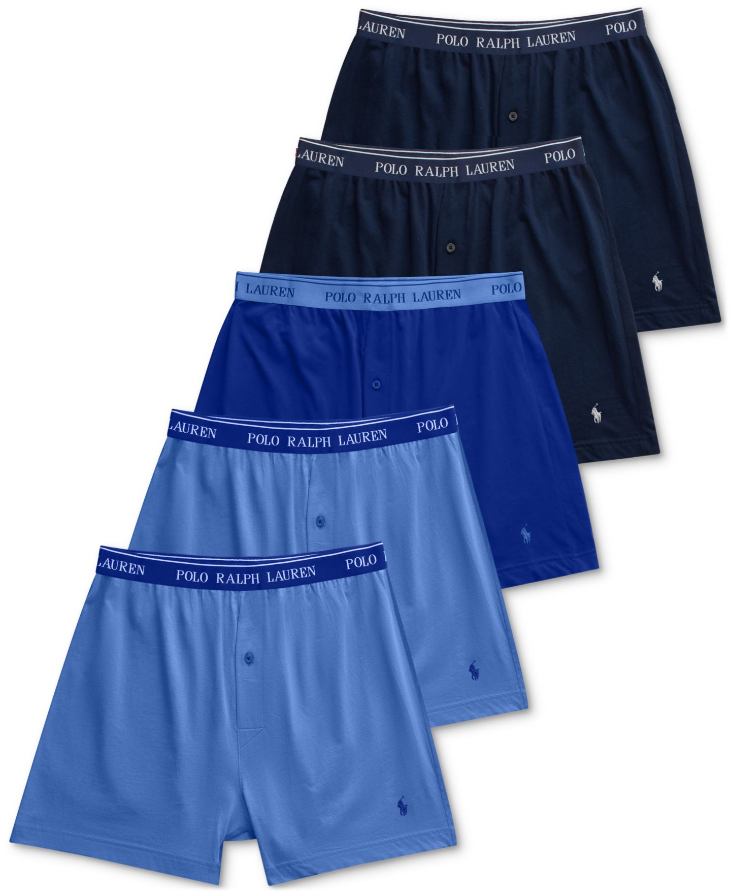 Трусы-боксеры Classic-Fit для мужчин, хлопок, 5 шт. — Polo Ralph Lauren, цвет: Синий — фото 1