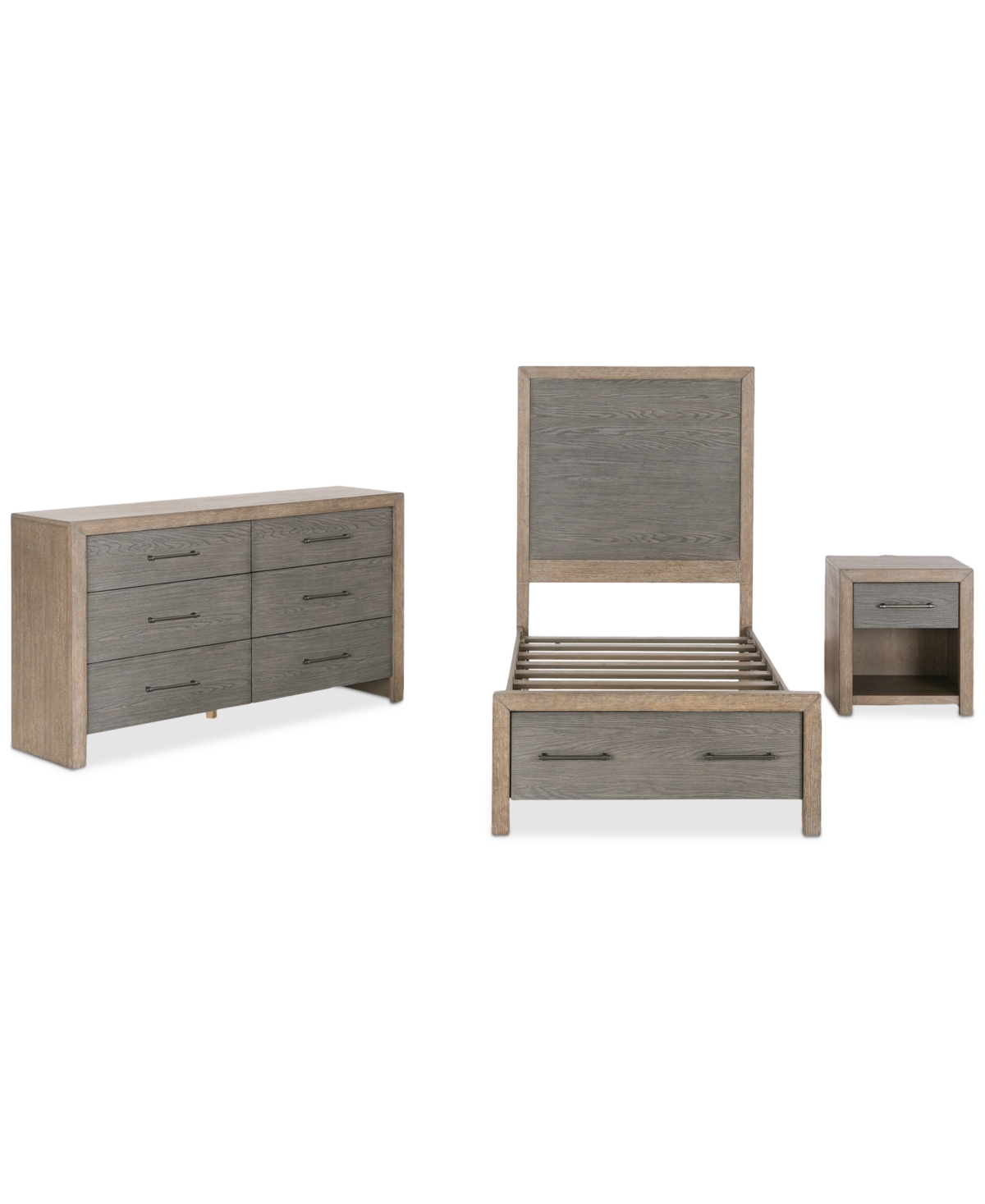Macy's Portmore 3pc Twin Storage Set (panel Bed, Small Dresser & 1-drawer Nightstand With Soft Close Drawer In Brown