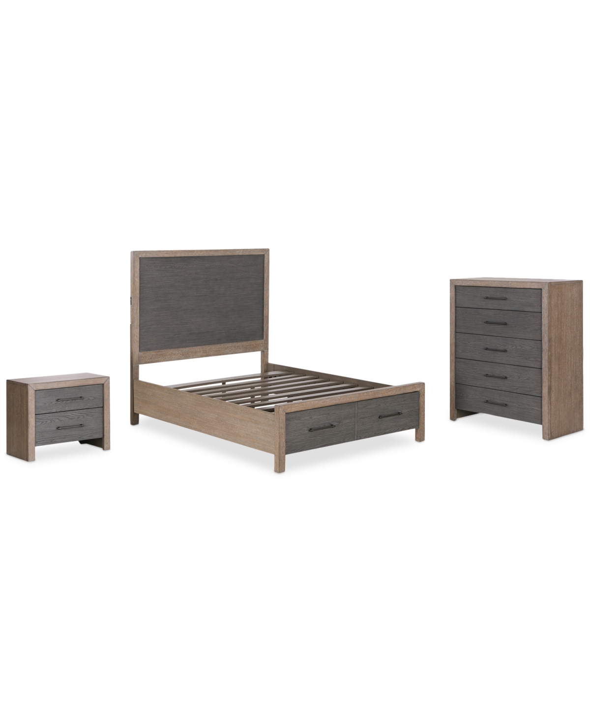 Macy's Portmore 3pc California King Storage Set (panel Bed, Chest & 2-drawer Nightstand With Soft Close Dra In Brown