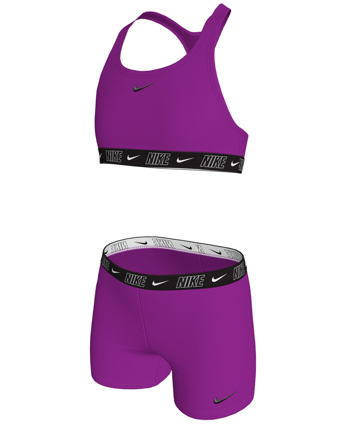 Nike Big Girls Racerback Top & Shorts Swimsuit, 2 Piece Set In Vivid Purp