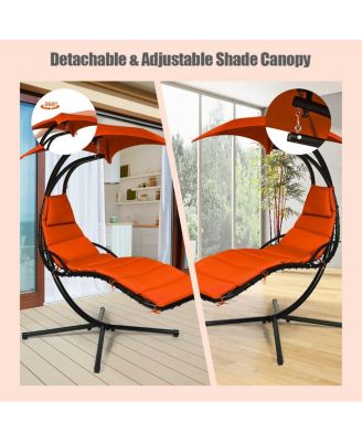 Hanging Chaise Lounger with Stand and Pillow for Outdoor