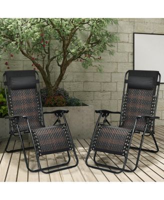 SUGIFT 2 Pieces Folding Patio Rattan Zero Gravity Lounge Chair