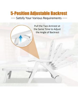 5 Position Adjustable Folding Lounger Chaise Chair on Wheels