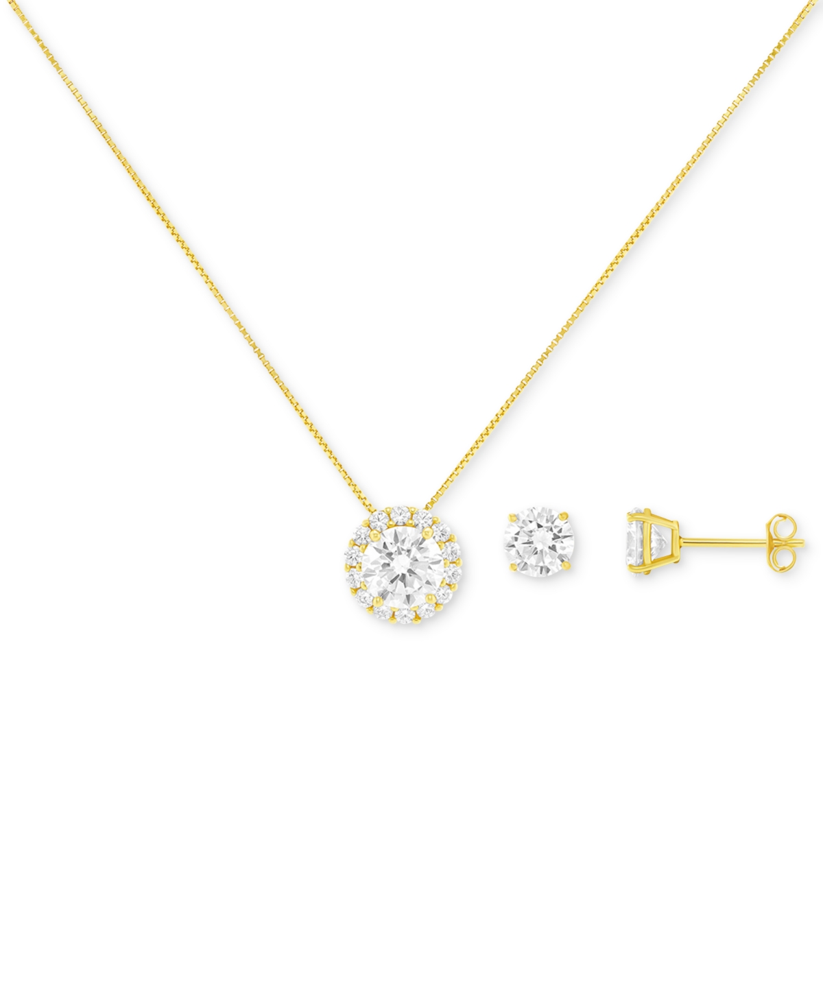 Holiday Lane 2-Pc. Cubic Zirconia Round Pave Pendant Necklace & Stud Earring Set in Sterling Silver, Created for Macy's