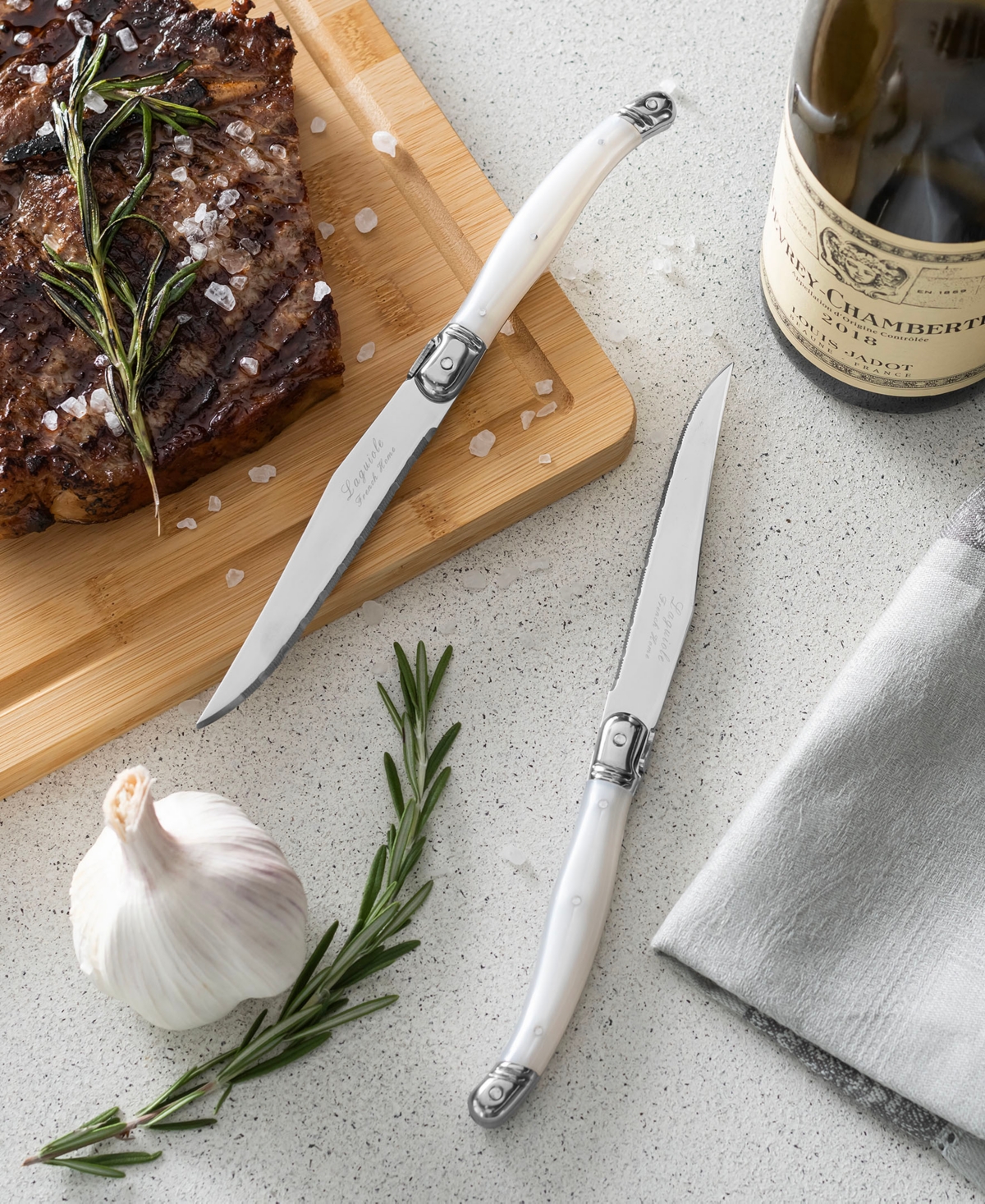 French Home Laguiole Connoisseur 4-piece Steak Knife Set With Gem Handles In Gem White