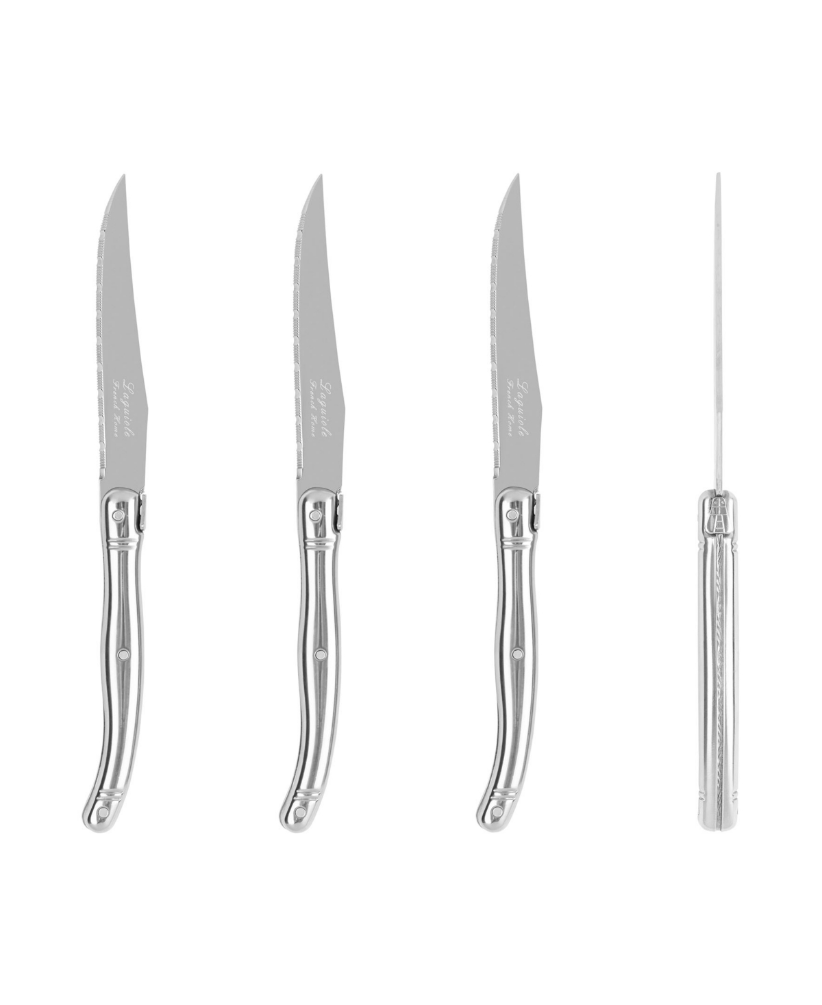 French Home Laguiole Connoisseur 4-piece Steak Knife Set With Handles In Silver