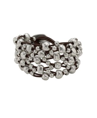 Sterling Silver-Plated Multiple Leather Tiers Bracelet