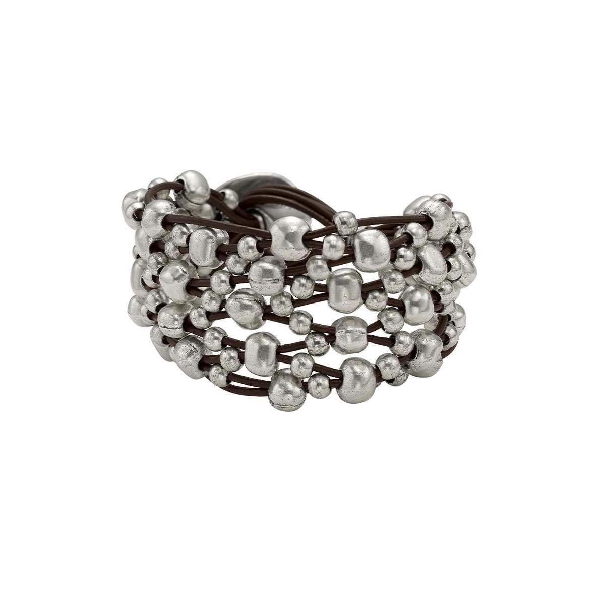 Unode50 Sterling Silver-plated Multiple Leather Tiers Bracelet