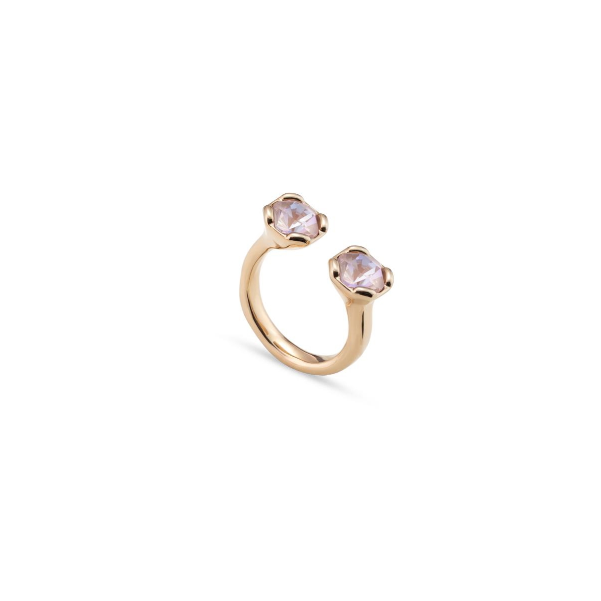 Unode50 Two Faceted Crystals Facing Each Other Metal Alloy Ring In Pink