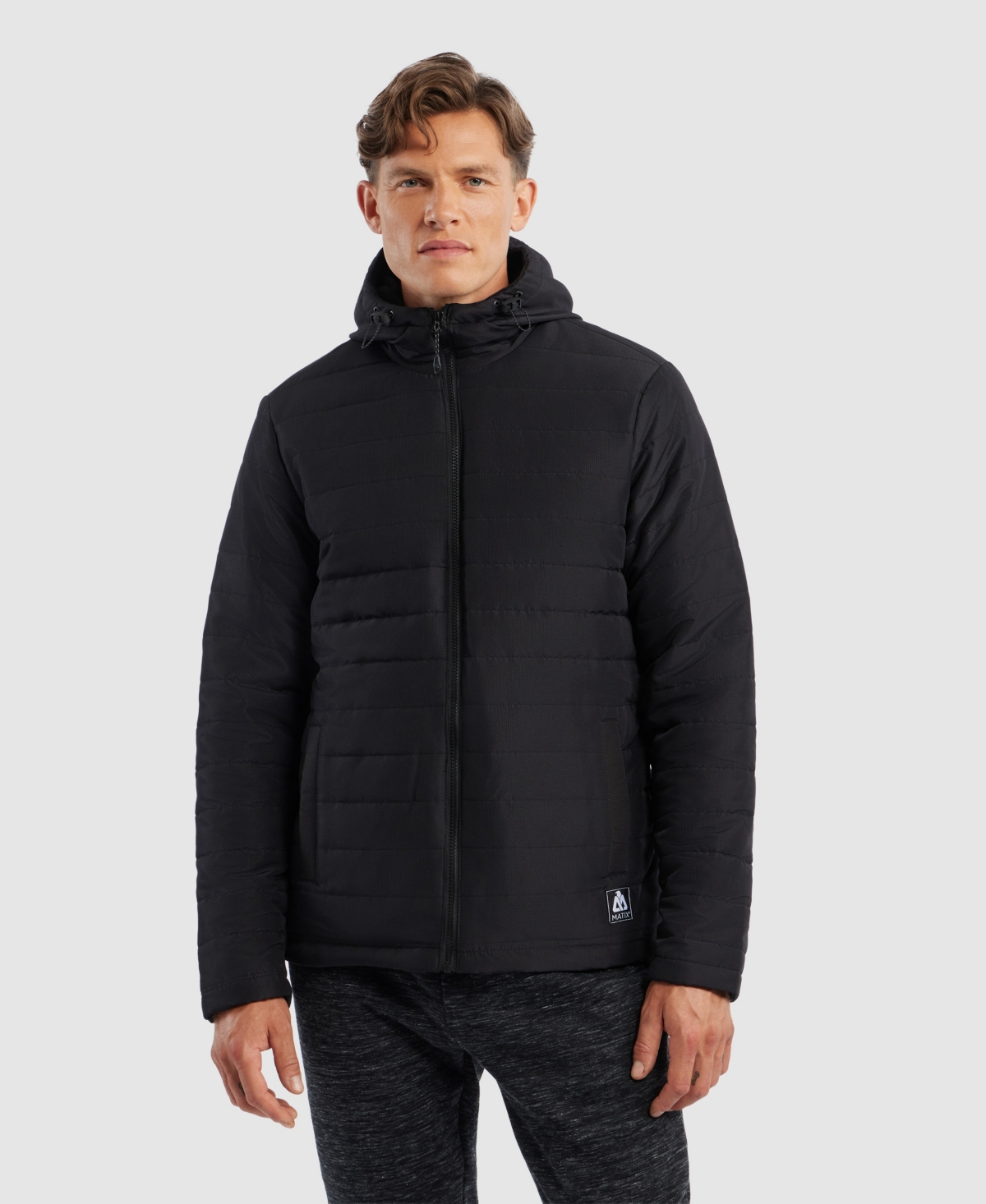 Men's Hooded Puffer Jacket with Polar Fleece Lining - Olive