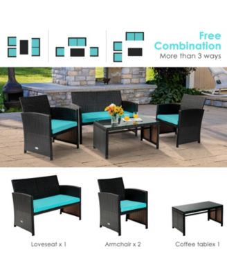 SUGIFT 4 Pieces Patio Rattan Cushioned Furniture Set