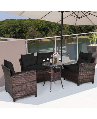 4 Pieces Outdoor Cushioned Rattan Furniture Set