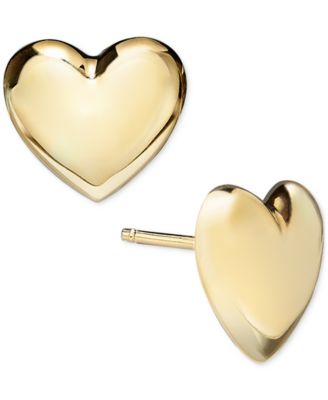 Polished Puffed Heart Stud Earrings in 10k Yellow Gold, Created for Macy's