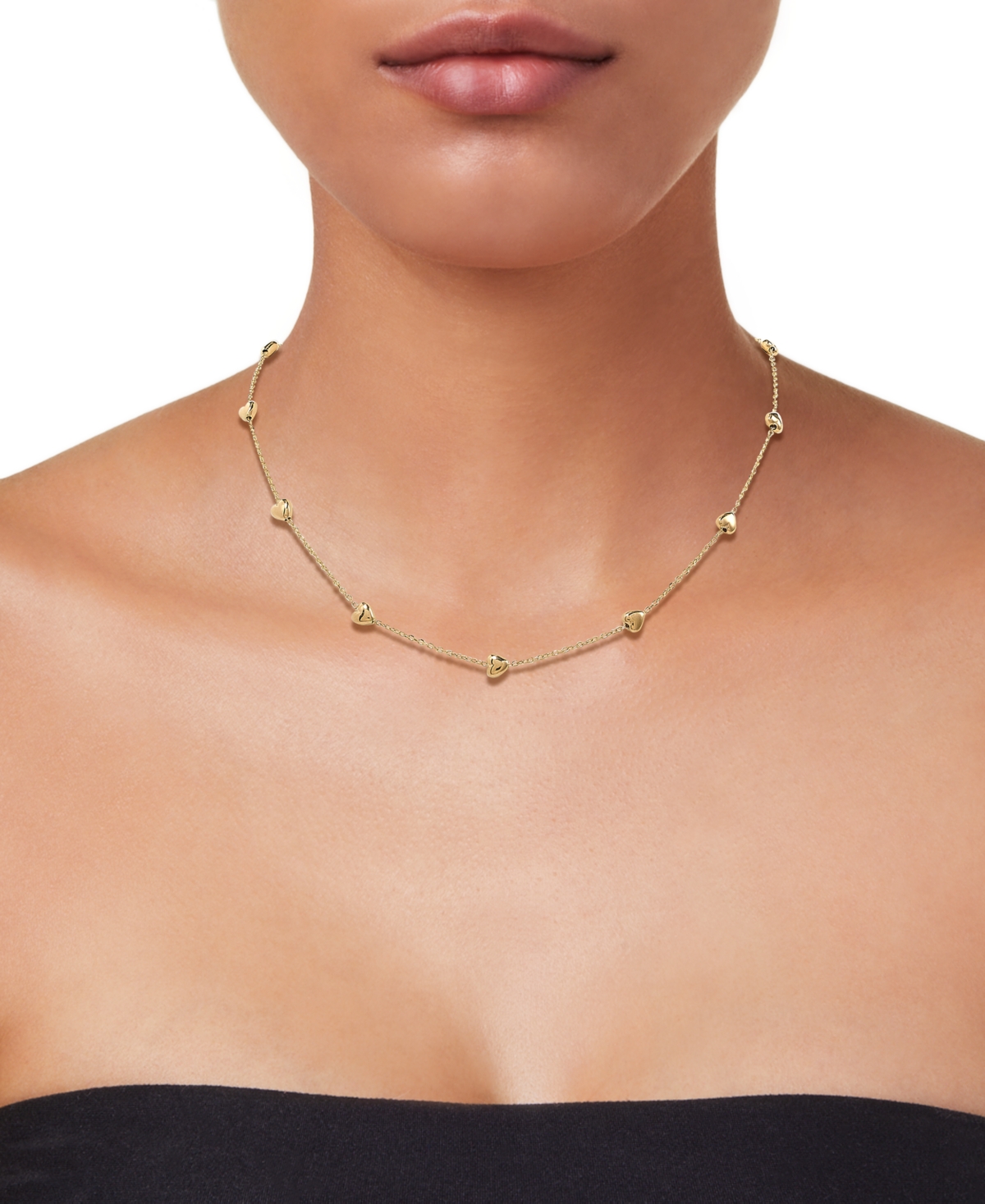 MACY'S POLISHED PUFFED HEART 18" STATION NECKLACE IN 10K YELLOW GOLD 