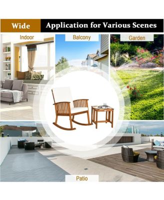 2 Pieces Acacia Wood Patio Rocking Chair Table Set