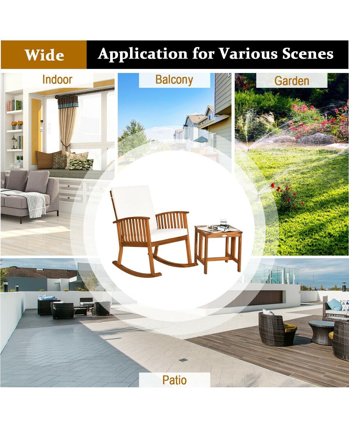 Sugift 2 Pieces Acacia Wood Patio Rocking Chair Table Set