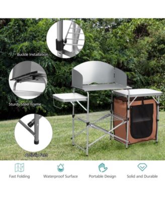 Foldable Outdoor BBQ Portable Grilling Table with Windscreen Bag
