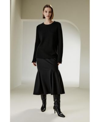 Women's Merino Wool Ribbed Slit Cuff Sweater