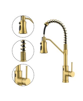 Pull out Touchless Single Handle Kitchen Faucet with MotionSense In Brushed Gold