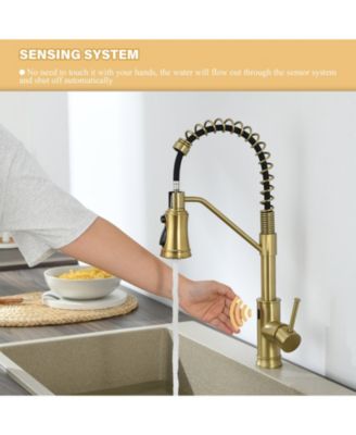 Pull out Touchless Single Handle Kitchen Faucet with MotionSense In Brushed Gold