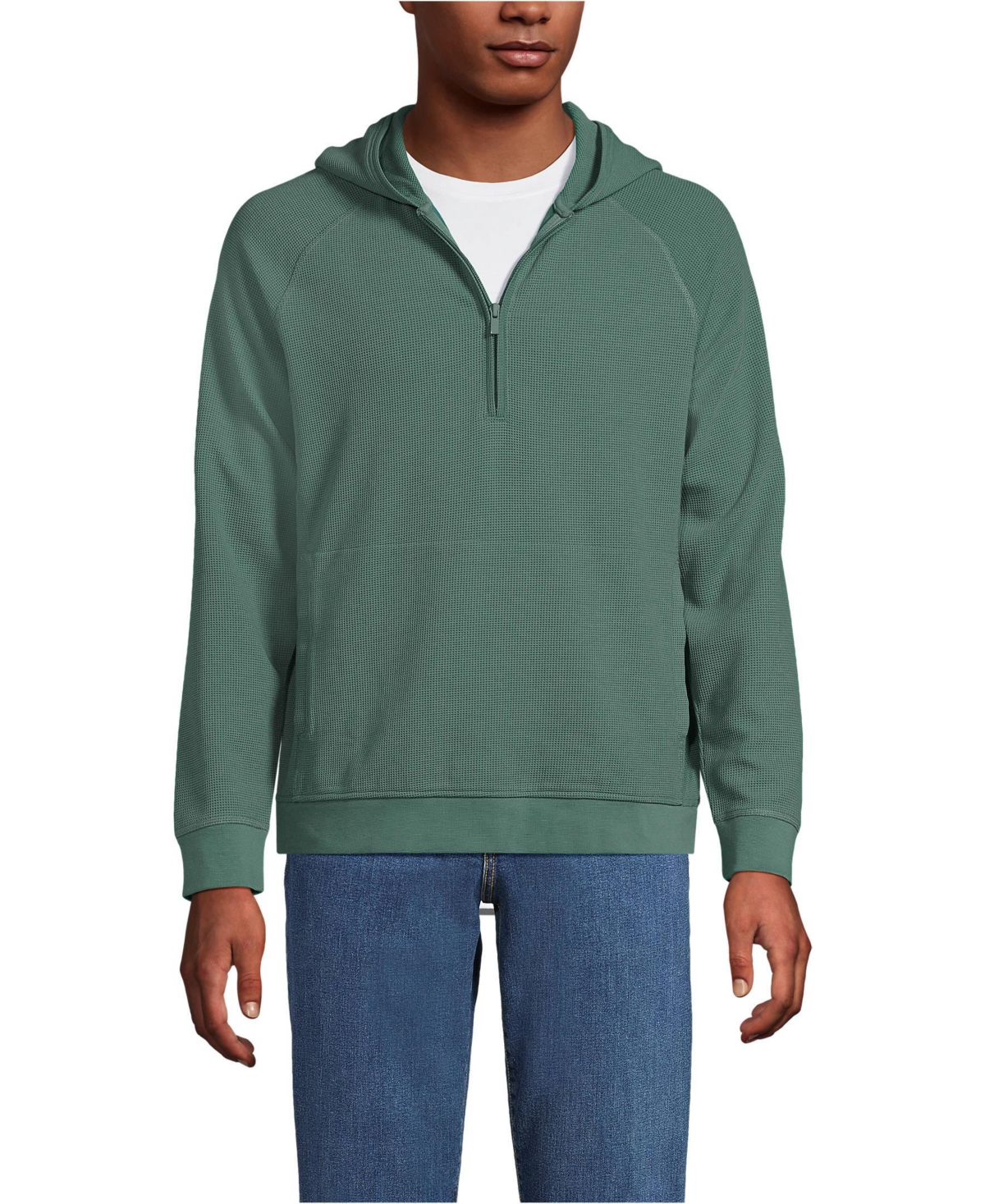 Lands' End Men's Long Sleeve Waffle Quarter Zip Hoodie