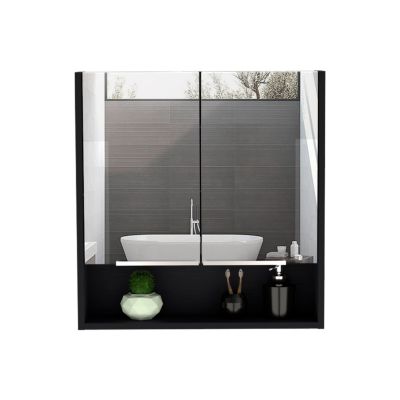 Tatacoa Mirror Medicine Cabinet, One Open Shelf, Three Interior Shelves