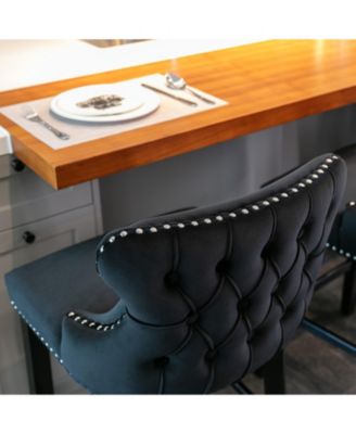 Set of 2 Modern Velvet Wingback Bar Stools